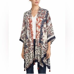 SIM & Sam Women's Floral Boho Mixed Print Open Front Cardigan Kimono Top S/M